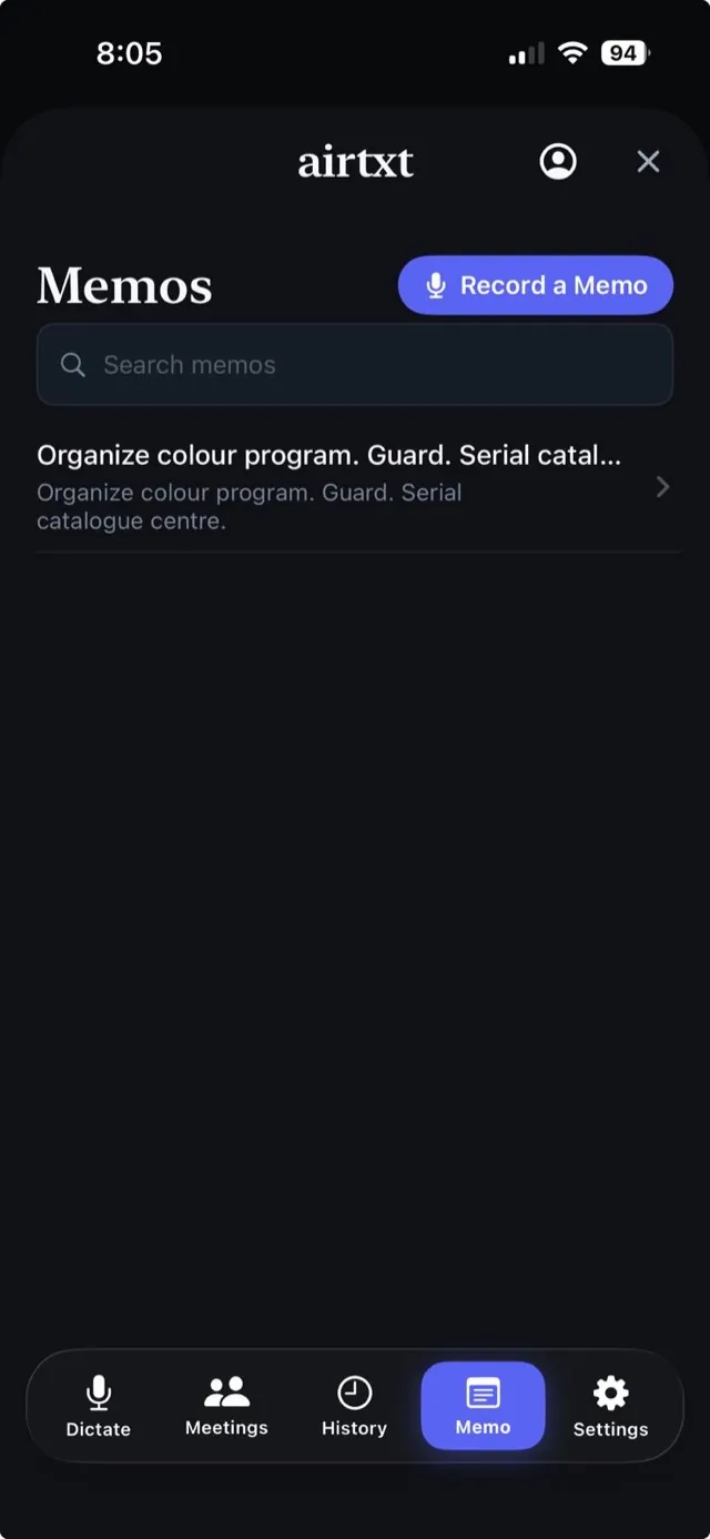 airtxt memo screen